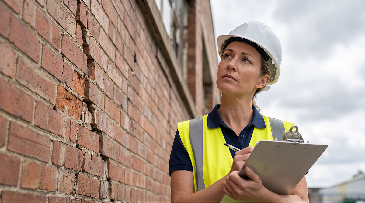 woman inspecting property damage